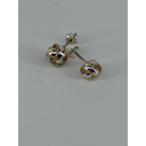 Jewelry - 925 Sterling Silver Two Tone Love Knot Stud Earrings Gold Rope Detail
